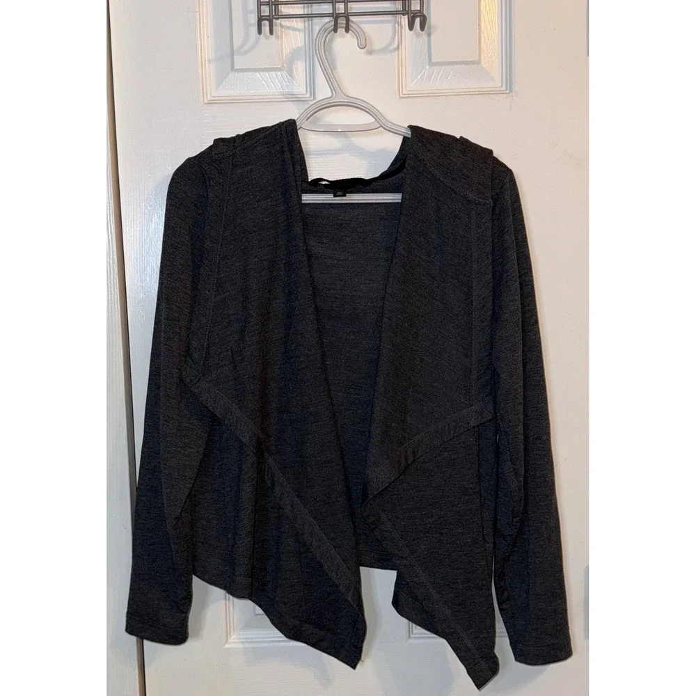 Torrid‎ Open Front Hooded Cardigan Womens 00 Gray Good Stretch Draped Raglan